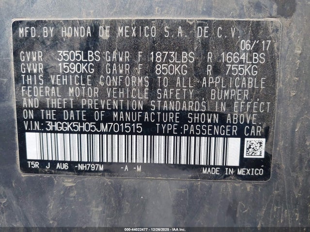 3HGGK5H05JM701515 Honda Fit Ex-l