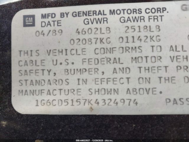 1989 CADILLAC DEVILLE 1G6CD5157K4324974 Photo 8