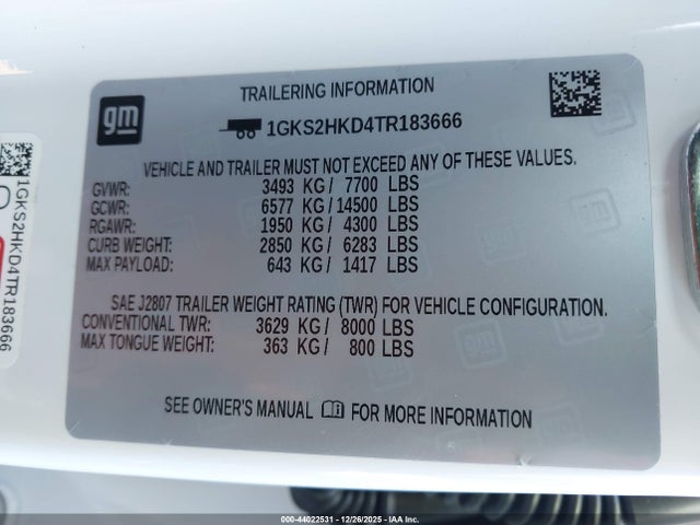 1GKS2HKD4TR183666 GMC Yukon