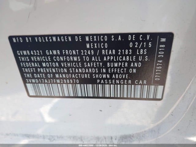 3VWD17AJ7FM298970 Volkswagen Jetta 1.8t Se