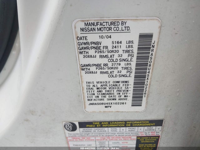 2005 INFINITI FX35 JNRAS08U45X102261 Photo 8