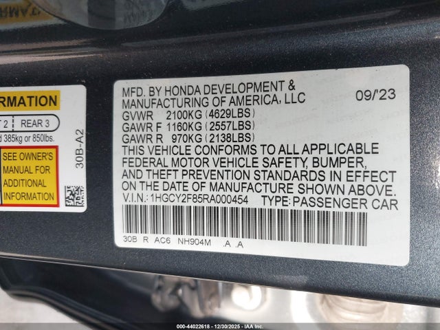 1HGCY2F85RA000454 Honda Accord Hybrid Touring