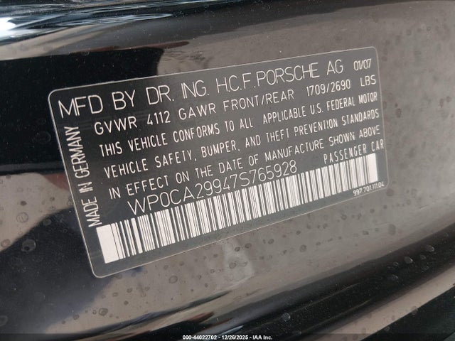 2007 PORSCHE 911 WP0CA29947S765928 Photo 8