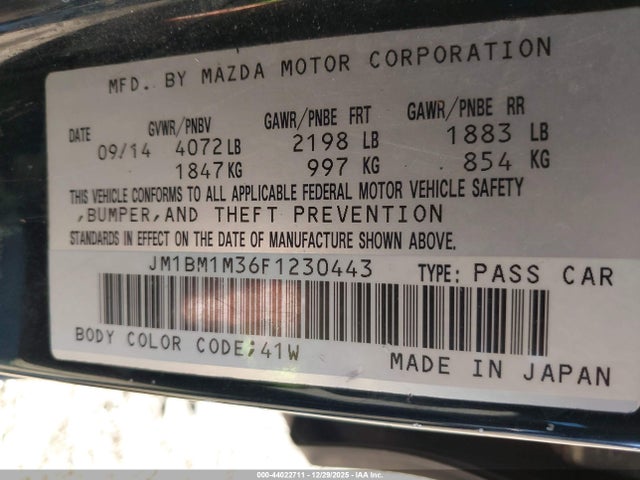 44022711 :رقم المزاد ، JM1BM1M36F1230443 vin ، 2015 Mazda Mazda3 S Grand Touring مزاد بيع