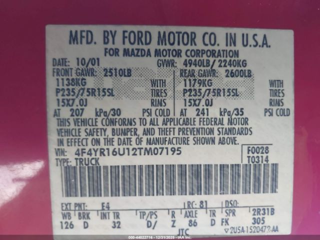 2002 MAZDA B3000 4F4YR16U12TM07195 Photo 8