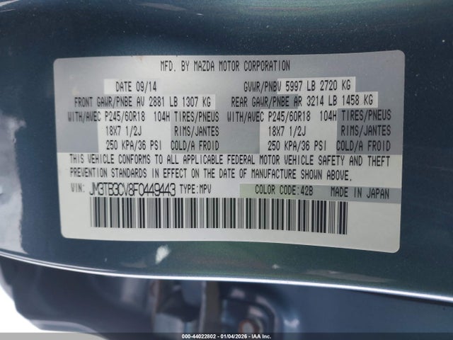 Mazda Cx-9 Touring 2015 JM3TB3CV8F0449443 Image 9