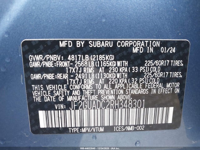 Subaru Crosstrek Premium 2024 JF2GUADC2RH348301 Image 9