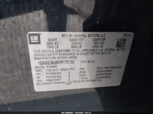 1GKS2JKJ6FR178132 GMC Yukon Xl 1500 Denali