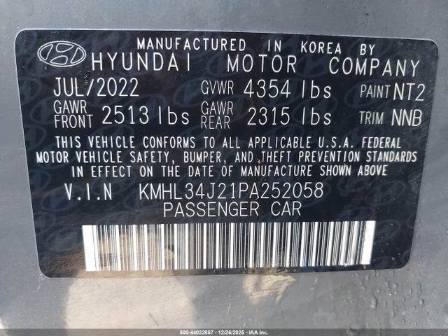 Aukcja sprzedaży 2023 Hyundai Sonata Limited, vin: KMHL34J21PA252058, numer aukcji: 44022887