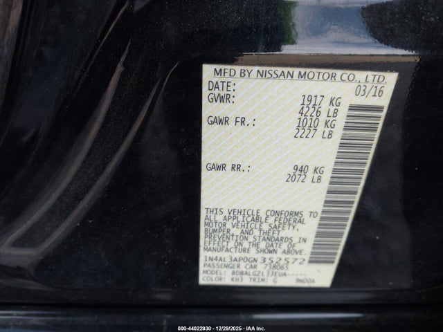 1N4AL3AP0GN352572 Nissan Altima 2.5/2.5 S/2.5 Sl/2.5 Sr/2.5 Sv