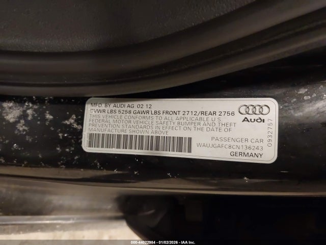 44022984 :رقم المزاد ، WAUJGAFC8CN136243 vin ، 2012 Audi A6 3.0 Premium مزاد بيع