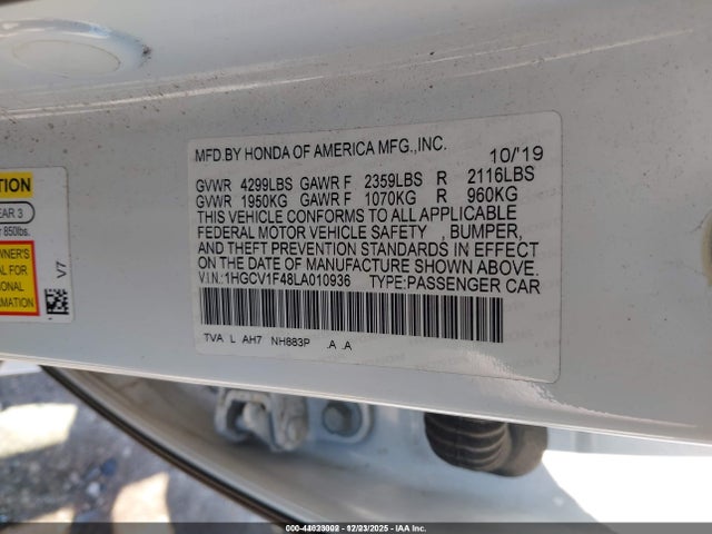Aukcja sprzedaży 2020 Honda Accord Ex, vin: 1HGCV1F48LA010936, numer aukcji: 44023002