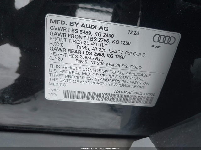 2021 Audi Q5 Premium Plus 45 Tfsi Quattro S Tronic მანქანა იყიდება აუქციონზე, vin: WA1BAAFY9M2037030, აუქციონის ნომერი: 44023024