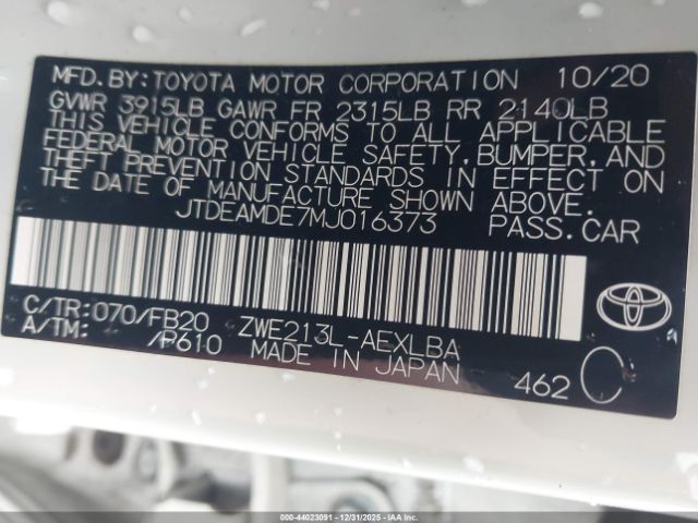 2021 TOYOTA COROLLA JTDEAMDE7MJ016373 Photo 8