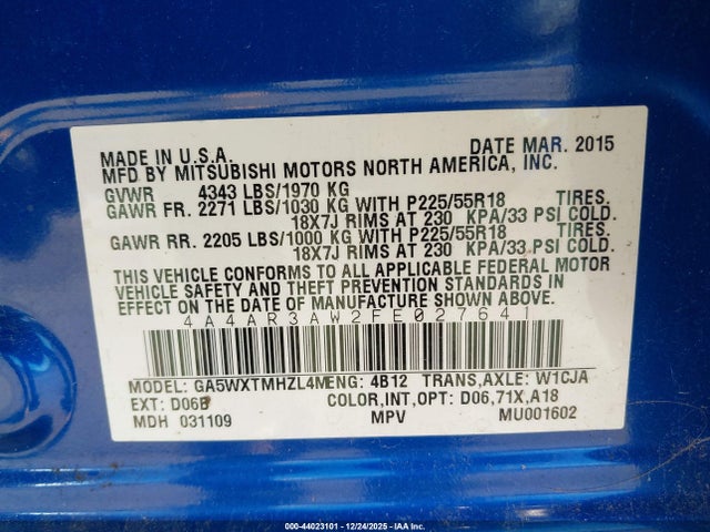 Mitsubishi Outlander Sport Es 2015 4A4AR3AW2FE027641 Image 9