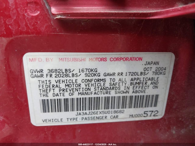 Aukcja sprzedaży 2005 Mitsubishi Lancer Es, vin: JA3AJ26EX5U018682, numer aukcji: 44023117