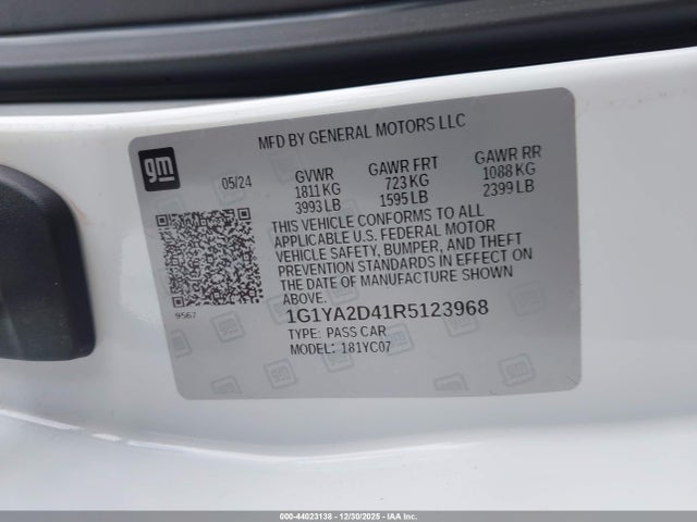 Продаж на аукціоні авто 2024 Chevrolet Corvette Stingray Rwd  1lt, vin: 1G1YA2D41R5123968, номер лоту: 44023138