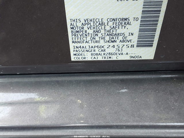 Продажа на аукционе авто 2013 Nissan Altima 2.5 S, vin: 1N4AL3AP6DC245758, номер лота: 44023178
