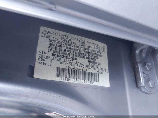 44023180 :رقم المزاد ، 3N1BC1CP2BL372804 vin ، 2011 Nissan Versa 1.8s مزاد بيع