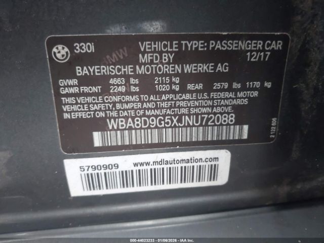 2018 BMW 330I WBA8D9G5XJNU72088 Photo 8