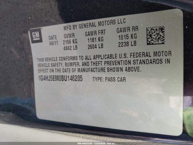 Aukcja sprzedaży 2011 Buick Lucerne Cxl Premium, vin: 1G4HJ5EM0BU146205, numer aukcji: 44023239