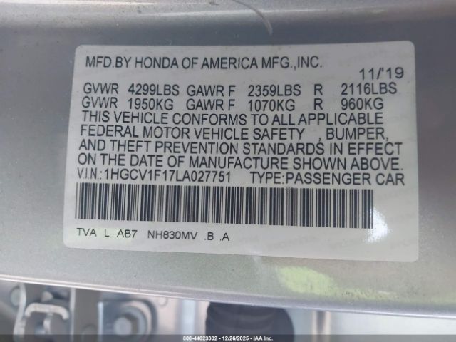 2020 HONDA ACCORD 1HGCV1F17LA027751 Photo 8