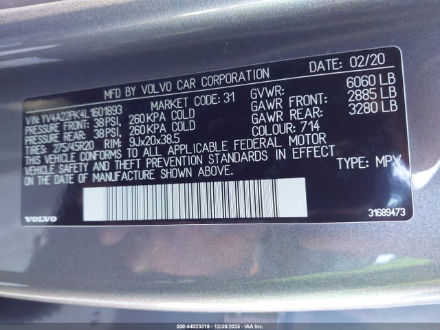 2020 VOLVO XC90 YV4A22PK4L1601893 Photo 8