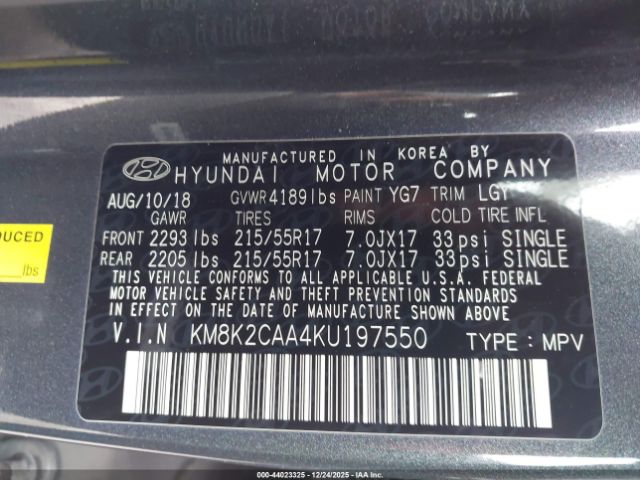 2019 HYUNDAI KONA KM8K2CAA4KU197550 Photo 8