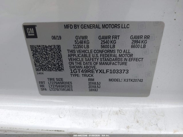 Продаж на аукціоні авто 2020 Gmc Sierra 2500hd 4wd  Standard Bed Denali, vin: 1GT49REYXLF103373, номер лоту: 44023346