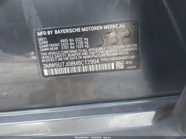Auction sale of the 2021 Bmw 3 Series M340i, vin: 3MW5U7J08M8C12994, lot number: 44023382