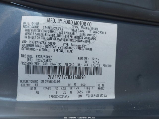Продаж на аукціоні авто 2008 Ford Crown Victoria Police/police Interceptor, vin: 2FAFP71V78X160890, номер лоту: 44023490