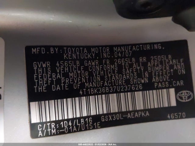 2007 TOYOTA AVALON 4T1BK36B37U237626 Photo 8