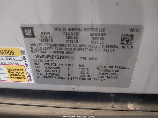 1GKKVPKD1GJ169200 GMC Acadia Sle-2