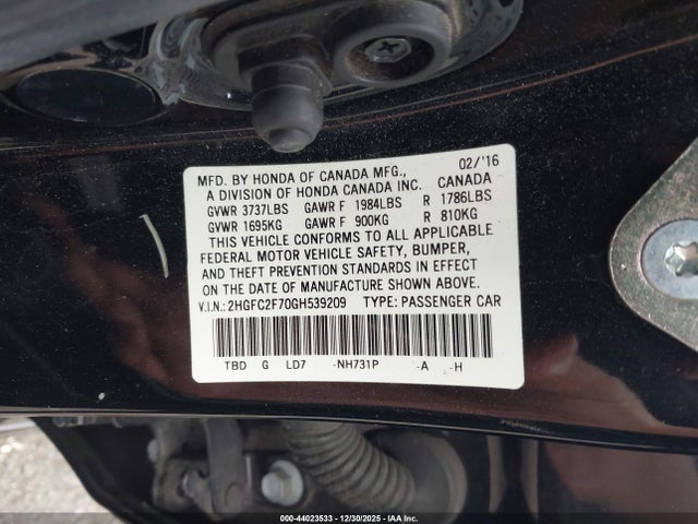 Honda CIVIC EX 2016 2HGFC2F70GH539209 Image 9