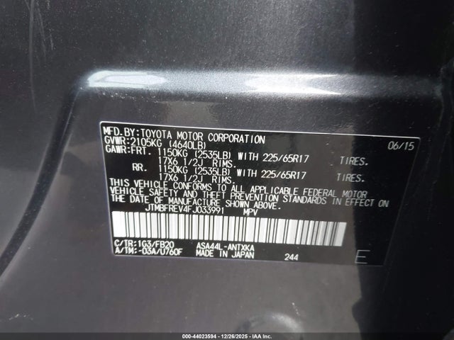 Toyota RAV4 LE 2015 JTMBFREV4FJ033991 Image 9