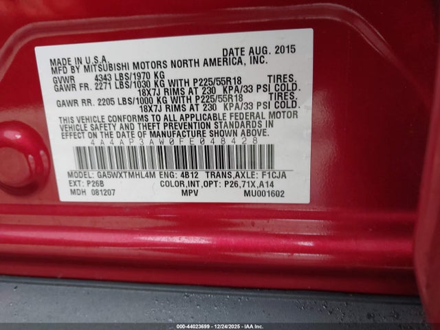 2015 MITSUBISHI OUTLANDER SPORT 4A4AP3AW0FE048428 Photo 8