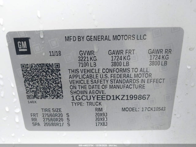 44023704 :رقم المزاد ، 1GCUYEED1KZ199867 vin ، 2019 Chevrolet Silverado 1500 Rst مزاد بيع