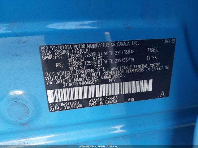 2019 TOYOTA RAV4 2T3A1RFV4KW050195 Photo 8