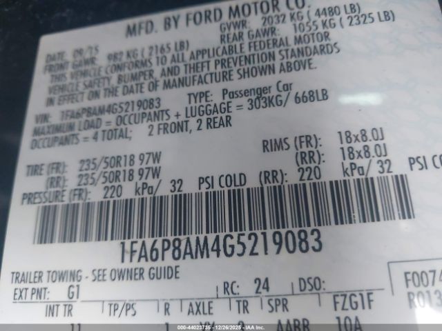 2016 FORD MUSTANG 1FA6P8AM4G5219083 Photo 8