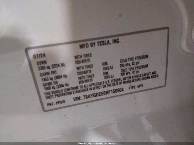 2024 TESLA MODEL Y 7SAYGDEE8RF150904 Photo 8