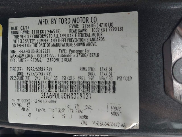 Ford Fusion Hybrid Se 2017 3FA6P0LU0HR319131 Image 9