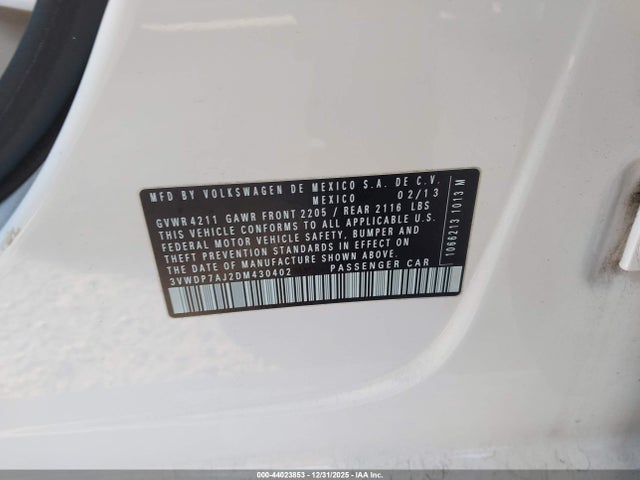 Aukcja sprzedaży 2013 Volkswagen Jetta 2.5l Se, vin: 3VWDP7AJ2DM430402, numer aukcji: 44023853