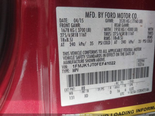 2015 FORD EXPEDITION EL 1FMJK1JT0FEF41022 Photo 8