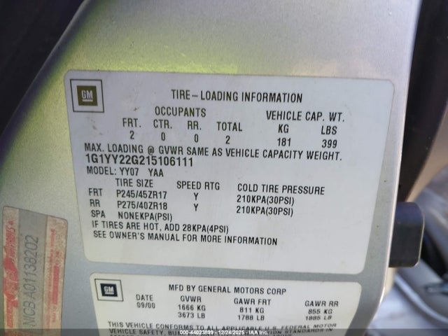 2001 CHEVROLET CORVETTE 1G1YY22G215106111 Photo 8