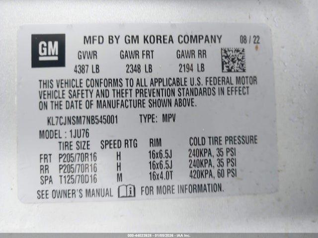 2022 CHEVROLET TRAX KL7CJNSM7NB545001 Photo 8