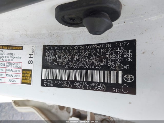Toyota Corolla Hybrid Le 2022 JTDEAMDE0N3014048 Image 9