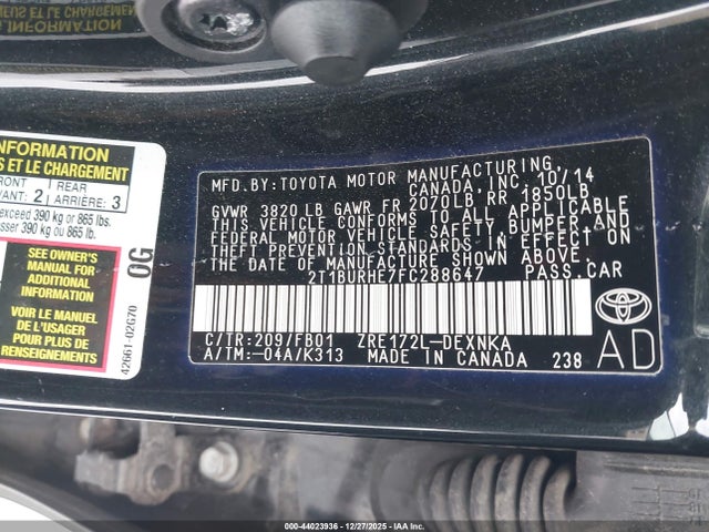 Toyota COROLLA LE 2015 2T1BURHE7FC288647 Image 9