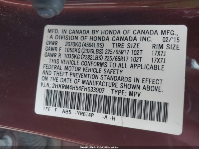 Honda CR-V EX 2015 2HKRM4H54FH633907 Image 9