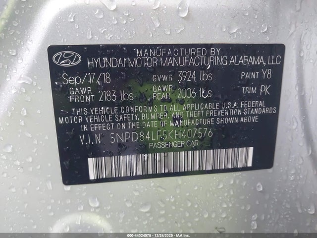 Продаж на аукціоні авто 2019 Hyundai Elantra Sel, vin: 5NPD84LF5KH407576, номер лоту: 44024075