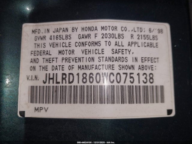 1998 HONDA CR-V JHLRD1860WC075138 Photo 8